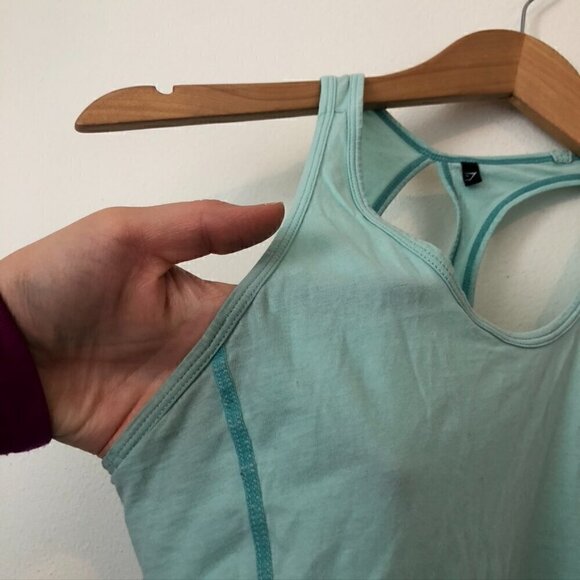 GYMSHARK Pastel Aqua Blue Sleeveless Racerback Cutout Semi Sheer Tank Top sz XS - Picture 5 of 7